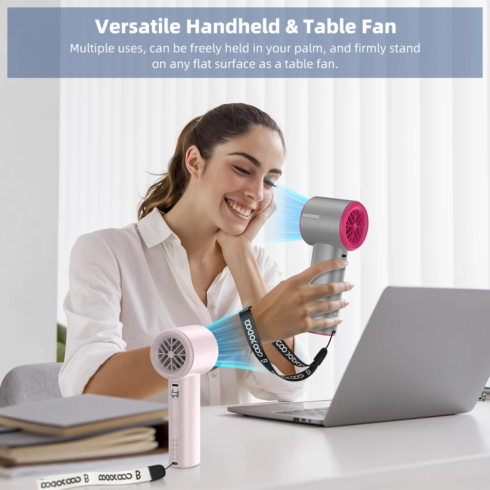 GOOJODOQ GFS001 High Speed Portable Handheld Fan 4000mAh Mini Fan with Strong Wind 100 Speed Levels Digital Display and Adjustable Turbo — Ideal for Outdoor Sports and Quick Cooling 2
