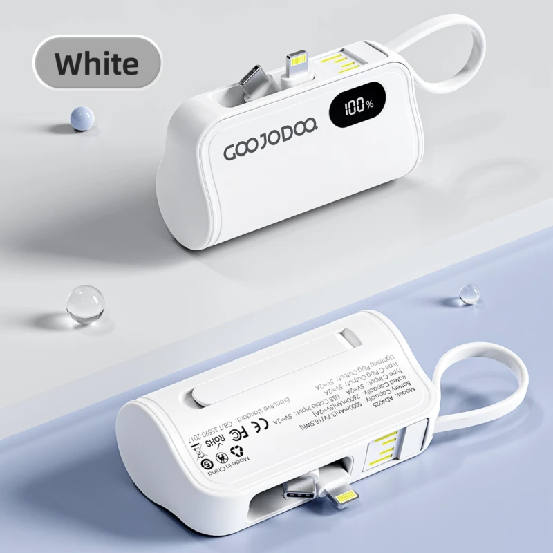 GOOJODOQ 5000mAh AD4029 Mini Power Bank Type-C LN Dual Interface LED Display for Battery Percentage